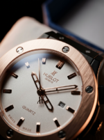 Hublot Light Gold Watch with Brown Leather Strap | Luxury Designer Wristwatch - Image 3