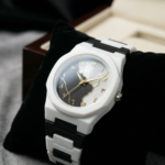 Black and white aura men wrist watch with stylish dial and premium strap