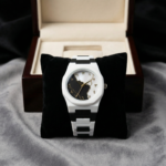 Black and white aura men wrist watch with stylish dial and premium strap