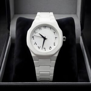 White Arabic Aura men wrist watch with stylish Arabic dial and premium strap
